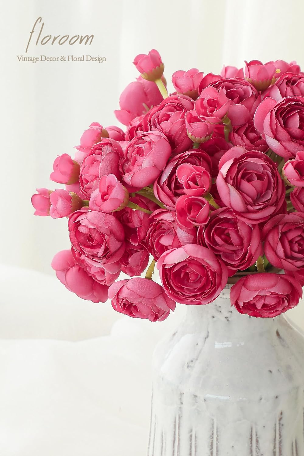 Floroom Ranunculus Artificial Flowers 18 Pcs Fuchsia Faux Silk Mini Ranunculus Bulk Fake Wedding Filler Flowers for DIY Hot Pink Bouquets, Centerpieces, Bridal Shower Decorations & Arrangements