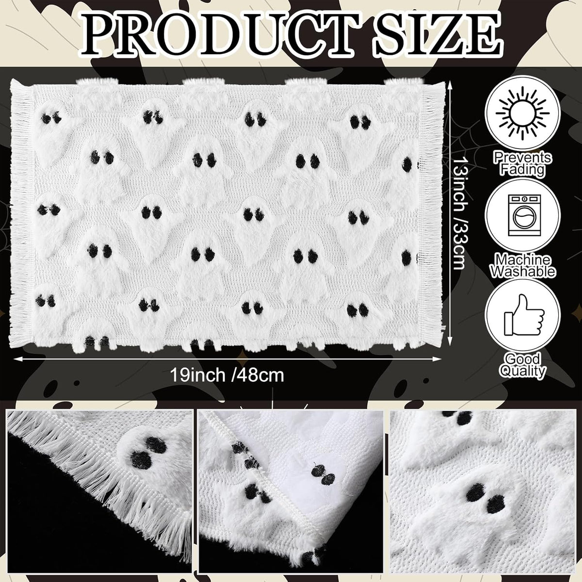 Nuanchu 4 PCS White Ghost Boo Placemats 13 x 19 Inch Halloween Soft Plush Faux Fur Wool Table Mats Halloween Placemats for Party Kitchen Dining Decoration