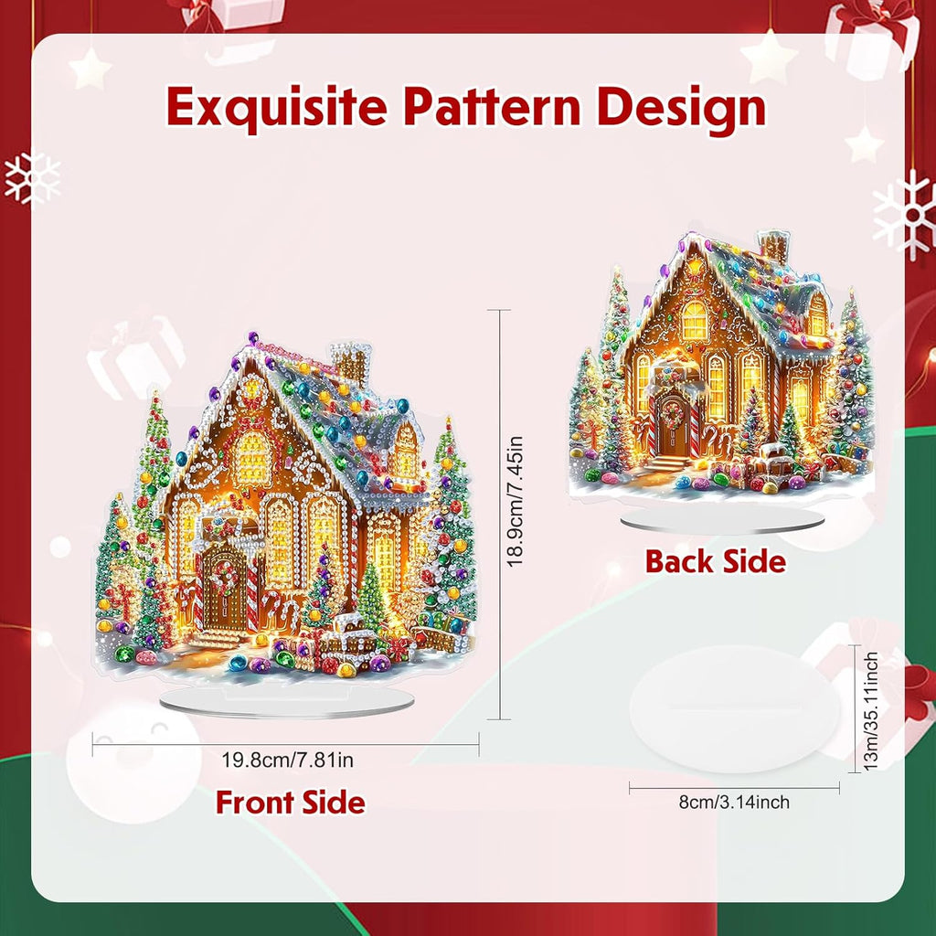 MEIYUDA Christmas Diamond Art Tabletop Kits, Christmas House Diamond Art Painting Desktop Ornaments for Adult, DIY Special Shaped Crystal Desk Placement Ornament for Home Office Decor Crafts Gift