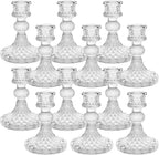 Candlestick Holders Set of 12-4" H Crystal Taper Candle Holders, Thick Glass Candle Stand with Diamond Pattern for Table, Wedding, Party, Church Decoration, Home Decor