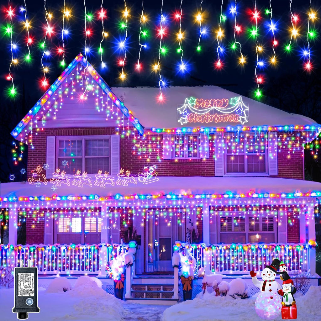 Icicle Christmas Lights Outdoor - 66ft 640 LED Icicle Lights for Outside with 120 Drops, Waterproof Plug in Christmas Light with Timer for Party, Holiday, Wedding, Christmas Decoration, Multicolor