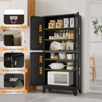 75.2" Tall Metal Pantry Cabinet, Storage Cabinets with 4 Door and 4 Adjustable Shelves, Black Kitchen Pantry Storage Cabinet, Freestanding Cupboard for Kitchen Dining Room Living Room Bathroom