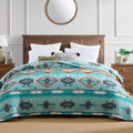 CASAAGUSTO Boho Sherpa Throw Blanket, Aztec Queen Blanket, Ultra Soft, Warm, Cozy, Plush, Thick Fleece Bohemian Throw Blanket for Couch, Bed, Sofa (Aqua 90 * 90 Inch)