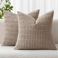 MIULEE Corduroy Decorative Throw Pillow Covers 12x12 Light Brown Pack of 2 | by MIULEE