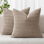 MIULEE Corduroy Decorative Throw Pillow Covers 12x12 Light Brown Pack of 2 | by MIULEE