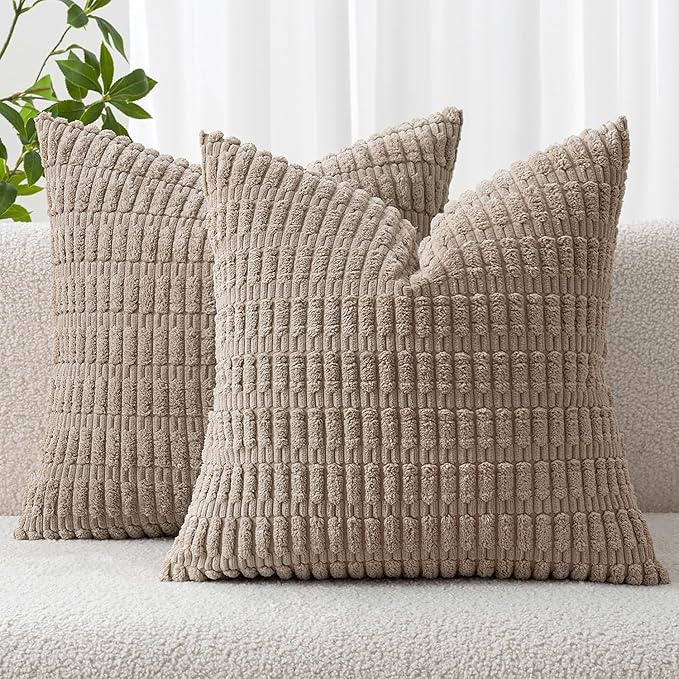 MIULEE Corduroy Decorative Throw Pillow Covers 12x12 Light Brown Pack of 2 | by MIULEE