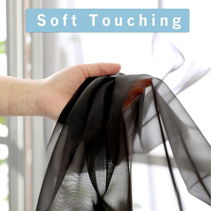 Black Sheer Curtains 144 inch Extra Long, Elegant and Airy Drapes Translucent - Image 3