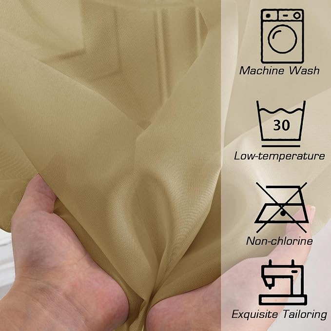 Gold Sheer Curtain 96 Inch Long 2 Panels Set, Light Filtering Clear Rod Pocket - Image 5