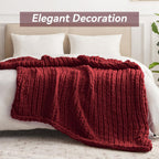 Chunky Knit Throw Blanket, 60''*80'' Knitted Throw Chenille Yarn for Bed Couch, Handmade Red Crochet Big Thick Blanket, Machine Washable Cute Comfy Blanket for Home Decor