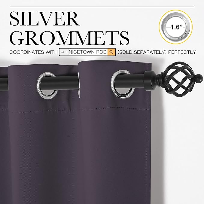NICETOWN Greyish Purple Blackout Curtains 96 inches Length - Image 2