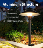 SUNVIE 3W Low Voltage Pathway Lights Wired Landscape Path Lights Outdoor Low Voltage Landscape Lighting 3000k Waterproof LED Landscape Lights with Connector for Garden Walkway, 4 Pack