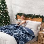 Cozy Bliss Faux Fur Throw Blanket for Couch, Fuzzy Soft Plush Thick Bubble Blanket for Sofa Bedroom Living Room, 90 * 90 Inches Tie Dye Blue