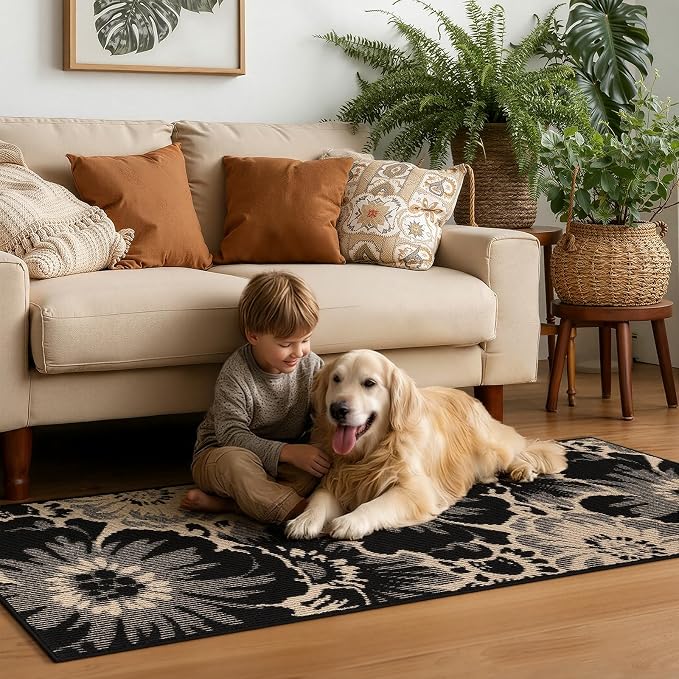 Findosom Hallway Runner Rug 2x6, Non Slip High-Low Textured Floral Washable - Image 3