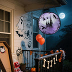Stained Glass Window Hanging - Halloween Gothic Castle Purple Smoke Suncatcher for Doors Garden Home Spooky Crow Sun Catchers Gothic Decor Horror Gift for Women Men Friend Boy Girl 11.8 in