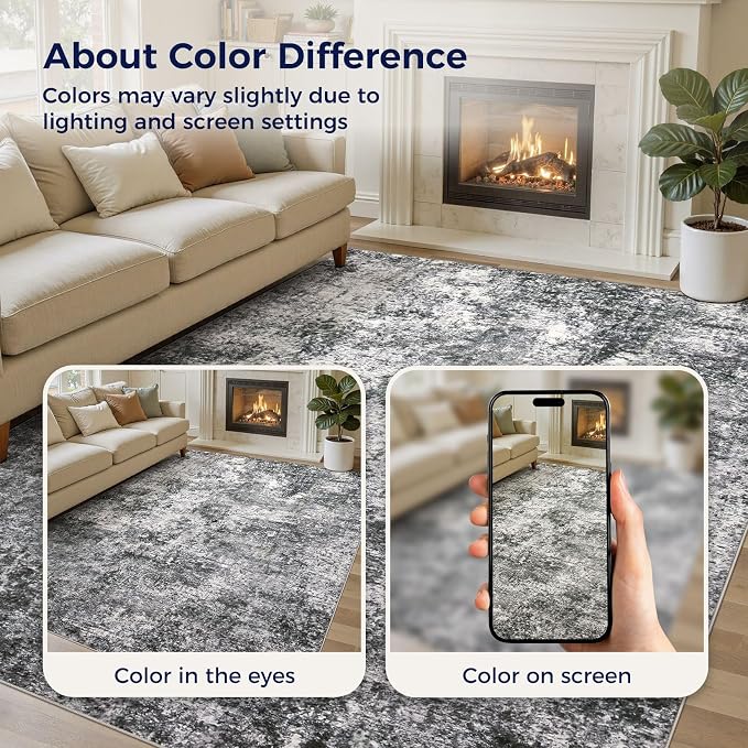 DMOYEST Area Rug Living Room Rugs 10x12 Washable Abstract Grey Carpet | Neutral - Image 7