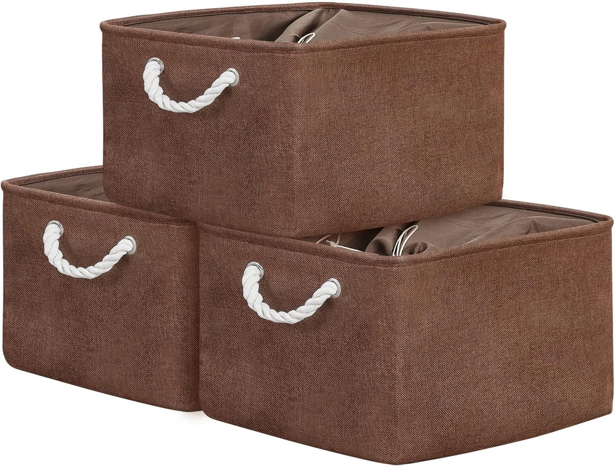 TheWarmHome Organization and Storage Basket for Organizing - 17x14x10 inch 3 Pack Fabric Storage Cubes, Collapsible Storage Bins for Shelves Closet Organizer Toy Gift Cloth (Brown)