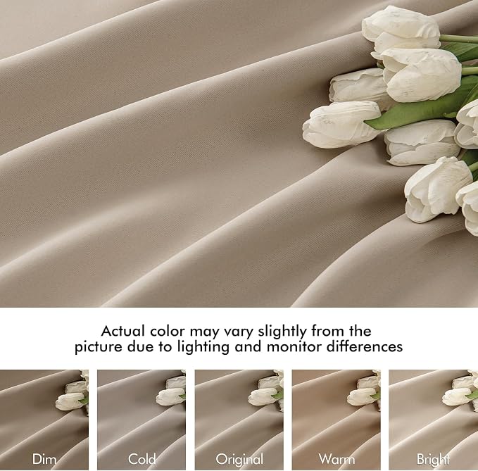 MIULEE Taupe Back Tab Blackout Curtains 52x108 Inch Long 2 Panels Set | Rod - Image 8