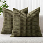 MIULEE Corduroy Decorative Throw Pillow Covers 20x20 Olive Green Pack of 2 | by MIULEE