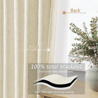 Warm Beige 100% Blackout Linen Curtains 102 Inch Length 2 Panels Set - Image 4