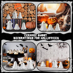Domensi 9 Pcs Halloween Ceramic Ghost Figurines with LED Lights, Large 5.12 White Spooky Ghost Sculpture Statue Cute Halloween Miniatures for Gifts Centerpiece Table Mantel Collections Decorations