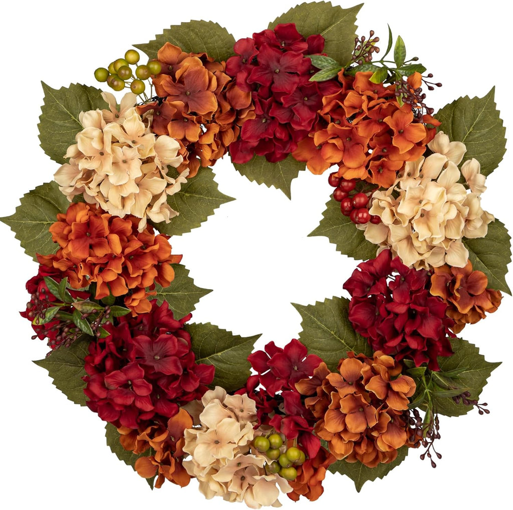 Fall Wreaths for Front Door, 20 inch Autumn Wreath with Hydrangeas Berries Fall Door Wreath Artificial Hydrangea Flowers Wreaths Autumn Decorations for Farmhouse Thanksgiving Harvest Door Wall Outside