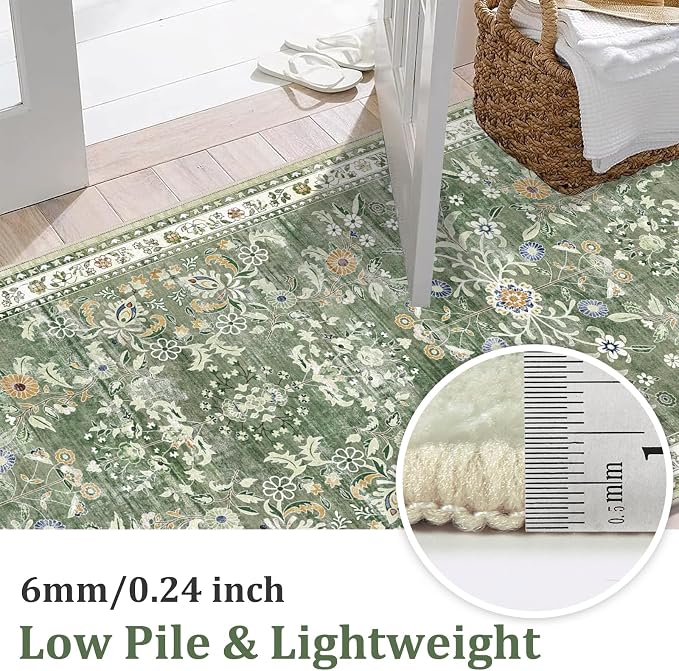 Yamaziot 2x5 Washable Hallway Runner Rug Non Slip Floral Carpet, Sage Green | - Image 3