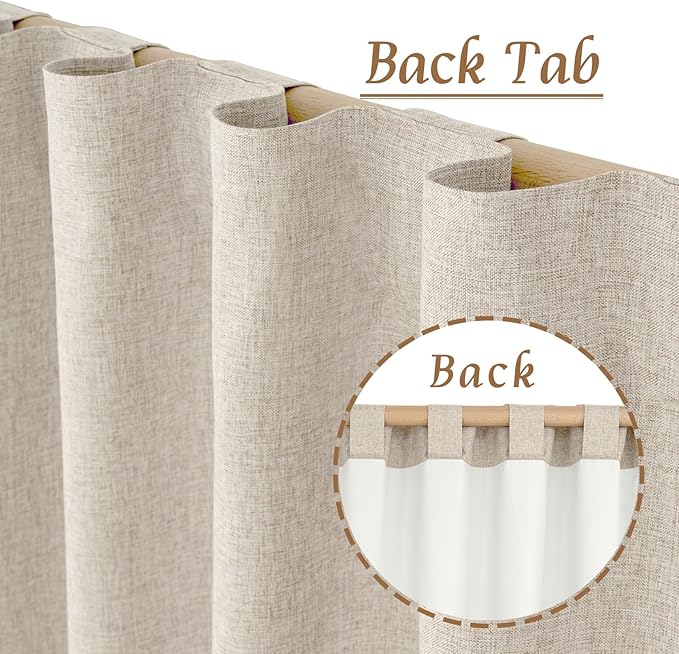 100% Blackout Linen Curtains for Cafe 40 Inch Length 2 Panels | Oatmeal - Image 6