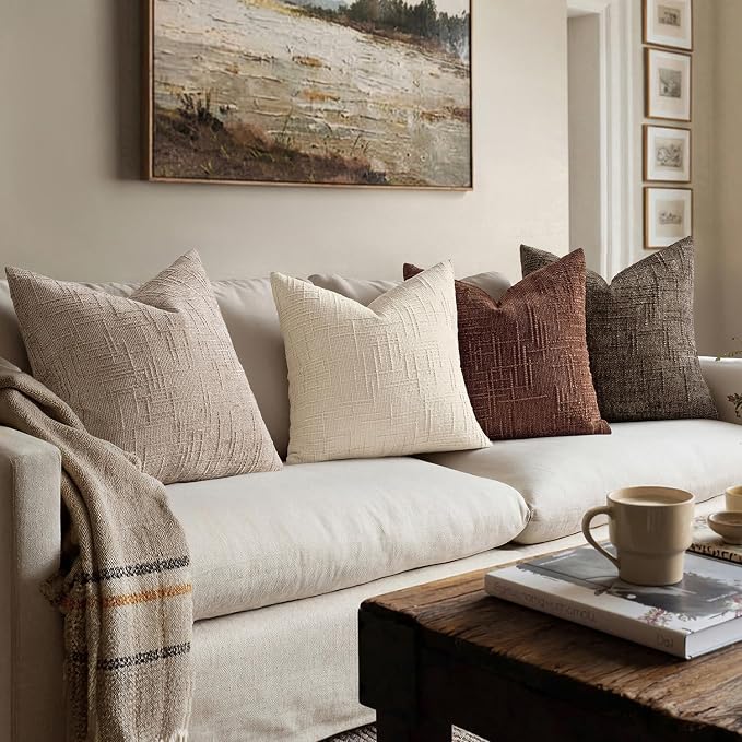MIULEE Chenille Textured Throw Pillow Covers Terracotta 20x20 Set of 2 | Slubby - Image 6