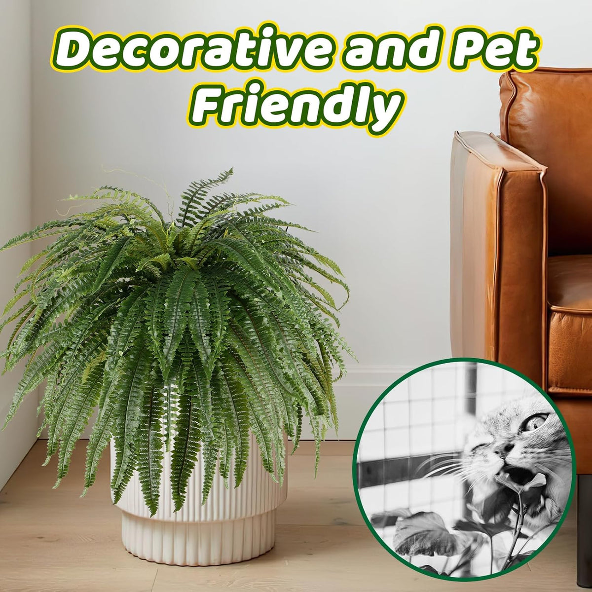 Single Silky 50" Artificial Fern Plant, Large Fake Fern with 100Fronds, Realistic Faux Boston Fern Bush for Outdoors & Indoor, Silk Greenery for Planter, Garden, Office, Home Décor