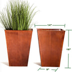 18in Vintage Handmade Metal Vertical Lines Copper Tapered Planters Set of 2, Galvanized Steel Planter Box with Drainage Hole for Indoor/Outdoor/Porch/Garden