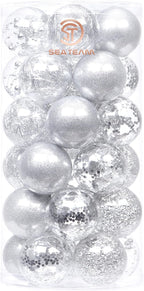 Sea Team Shatterproof Clear Plastic Christmas Ball Ornaments Decorative Xmas Balls Baubles Set with Stuffed Delicate Decorations (60mm/2.36 inch 30-Pack, Silver)