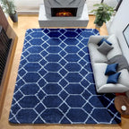Area Rugs for Boys Bedroom Living Room, 4x6 Fluffy Navy Blue and White Rug | - Image 6