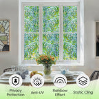 DUOFIRE Window Privacy Film Decorative Stained Glass Window Film Rainbow Foliage Windows Cling Anti UV Non-Adhesive Static Cling Reusable Colorful Windows Decal for Home 35.4×78.7 inch