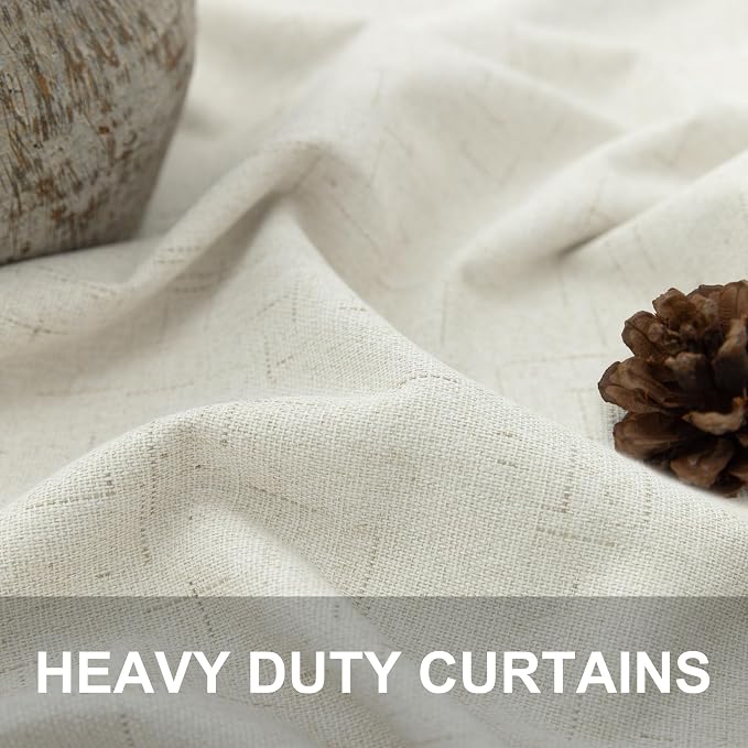 100% Blackout Curtains 84 Inch Length 2 Panels Set Neutral Boho Linen Farmhouse - Image 3