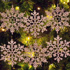 6pcs Large Snowflakes Ornaments Rose Gold 12” Big Plastic Glitter Snowflake for Winter Indoor Outdoor Christmas Tree Window Room Decorations Giant Craft Snowflakes