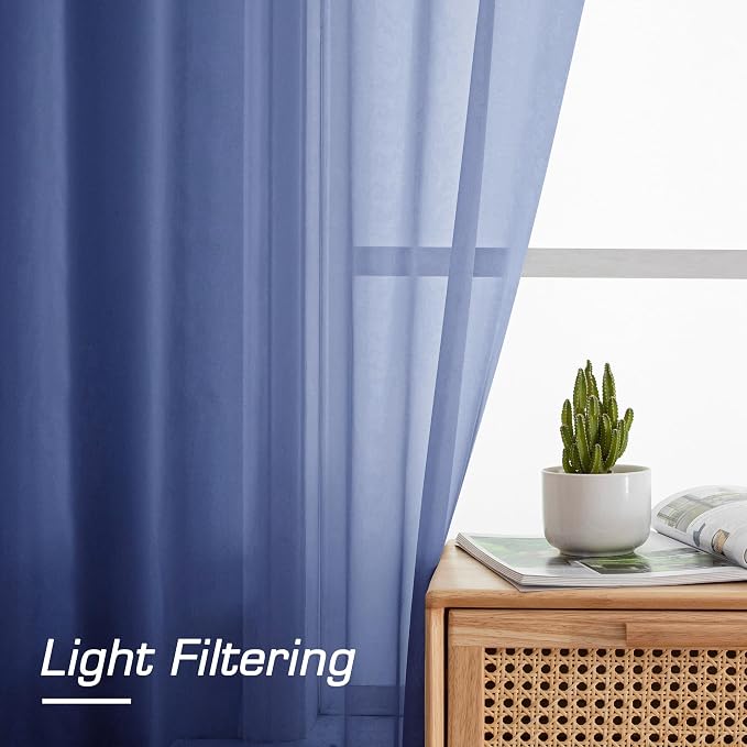 Sheer Curtains 63 Inch Length 2 Panels Set, Light Weight Soft Solid Fimly Sheer - Image 4