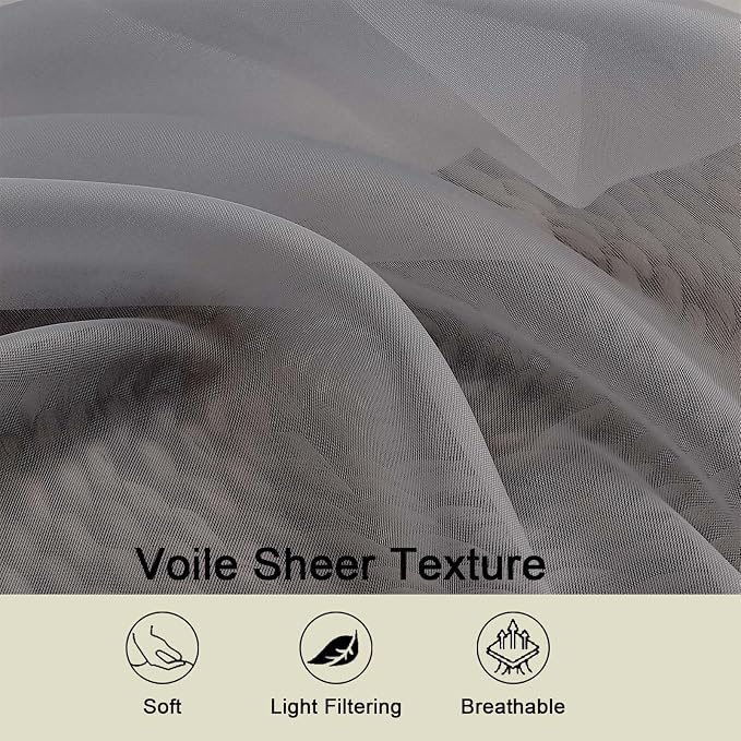 Sheer Grey Curtains for Bedroom Living Room 63 Inch Length 2 Panels, Airy Soft - Image 3