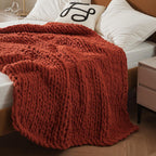 WESHIONGOO Chunky Knit Blanket Throw Knitted Throw Blankets for Couch Bed Fluffy Soft Blanket with Jumbo Chenille Yarn Thick 100% Handmade(Rust, 50"×60")