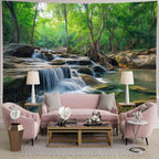 BSFHH Nature Tapestry Forest Tree Sea Cave Wall Hanging, Stream Through Rainforest Landscape Wall Art Tapestry for Bedroom Living room (Creek, 90"×70", Unframed)