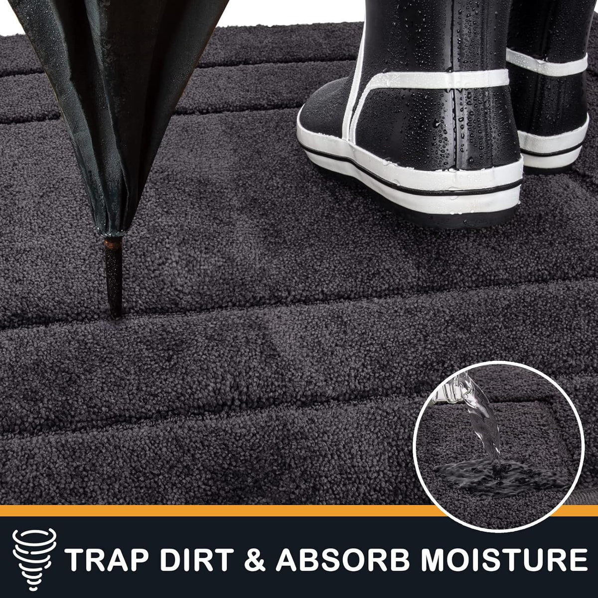PURRUGS Dirt Trapping Door Mat 24" x 35.5", Non-Slip/Skid Machine Washable Entryway Rug, Dog Doormat, Super Absorbent Welcome Mat for Muddy Wet Shoes and Paws, Charcoal