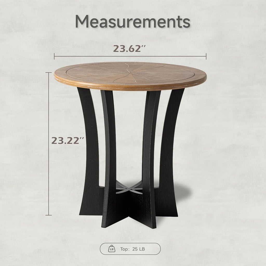 Farmhouse Round End Table X 2P with Criss-Cross Wood Legs, Rustic French Country Side Table for Dinning or Living Room, Modern, Black, Natural Wood