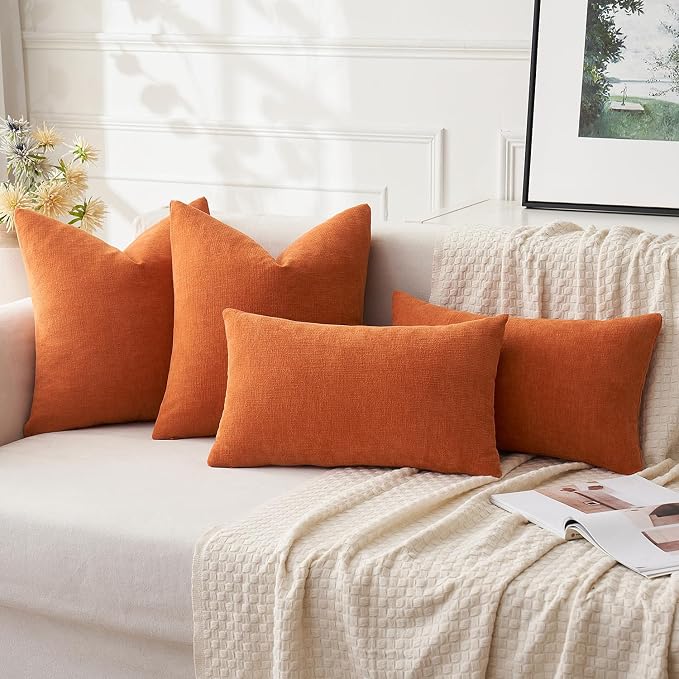 MIULEE Halloween Fall Burnt Orange Chenille Euro Pillow Covers, 22x22 | Set of 2 - Image 5