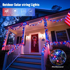 JMEXSUSS 2 Pack Red White and Blue Solar Lights 100LED 33ft Patriot Solar String Lights Waterproof, 8 Modes 4th of July Lights for Independence Day, Gardens, Tree, Outdoor 4th of July Decorations