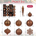 50PCS Christmas Tree Ornaments Set with Shatterproof Christmas Balls Icicle Snowflake Hanging Ornaments for Home Office Farmhouse Christmas Decorations, Bronze