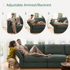 HONBAY Modular Sectional Sofa with Storage Corduroy U Shaped Sofa Modular Sectional Couches for Living Room,Green