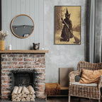 Halloween Decor Posters Black Cat Witch Canvas Wall Art Vintage Spooky Print Of Gothic Room Family Dark Academia Decorations Creepy Picture Poster Aesthetic 24X36inch Aluminum Framed