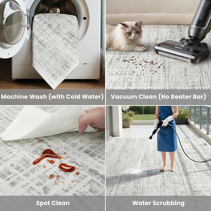 6x9 Washable Area Rug for Living Room Bedroom: Non-Slip Modern White Gray | - Image 5