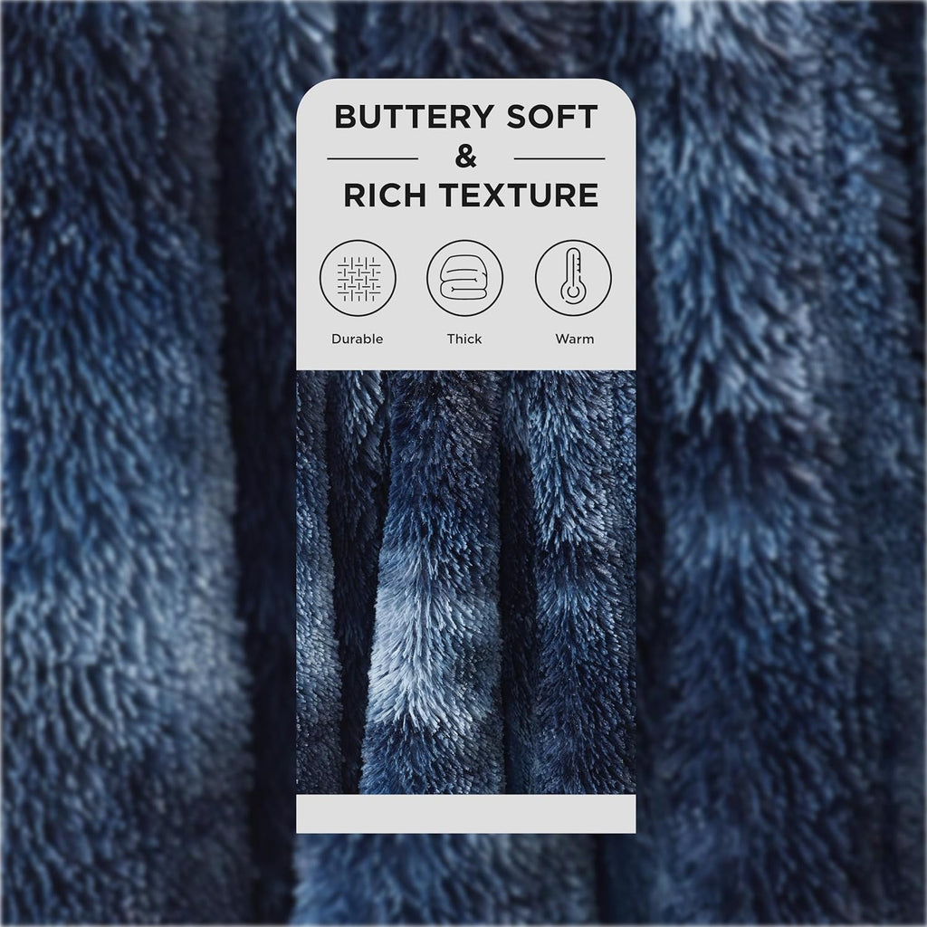Bedsure GentleSoft Fluffy Tie Dye Navy Blue Blankets Queen Size for Bed, Thick Sherpa Faux Fur Fleece Fuzzy Plush Winter Warm Soft Queen Blankets, Bedroom Decor Blue Cozy Gifts for Women Men, 90x90