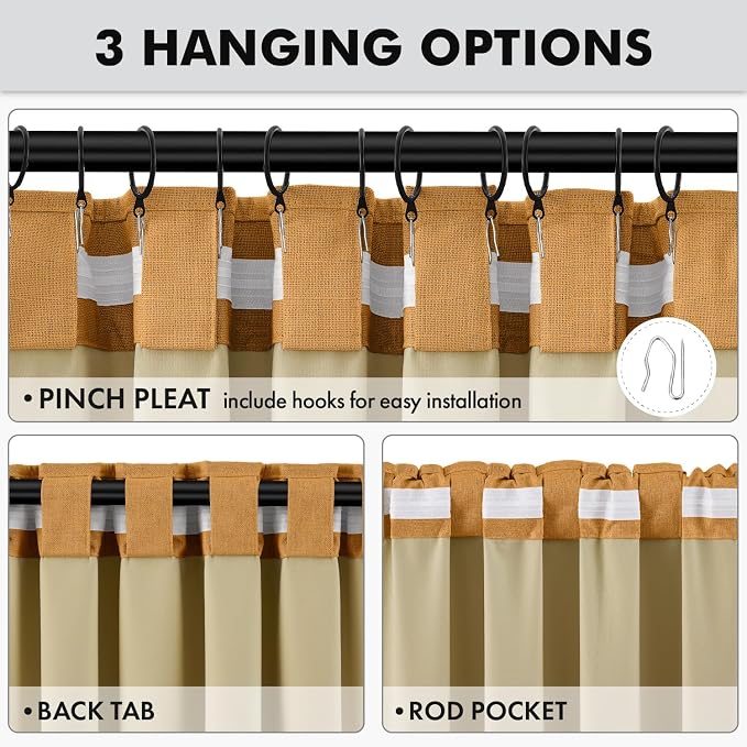 MIULEE Fall 100% Blackout Linen Curtains 42" x 63" Mustard Yellow 2 Panels | - Image 5