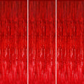GOER 3.2 ft x 9.8 ft Metallic Tinsel Foil Fringe Curtains Party Photo Backdrop Party Streamers for Birthday,Graduation,New Year Eve Decorations Wedding Decor (3 Pcs, Red)